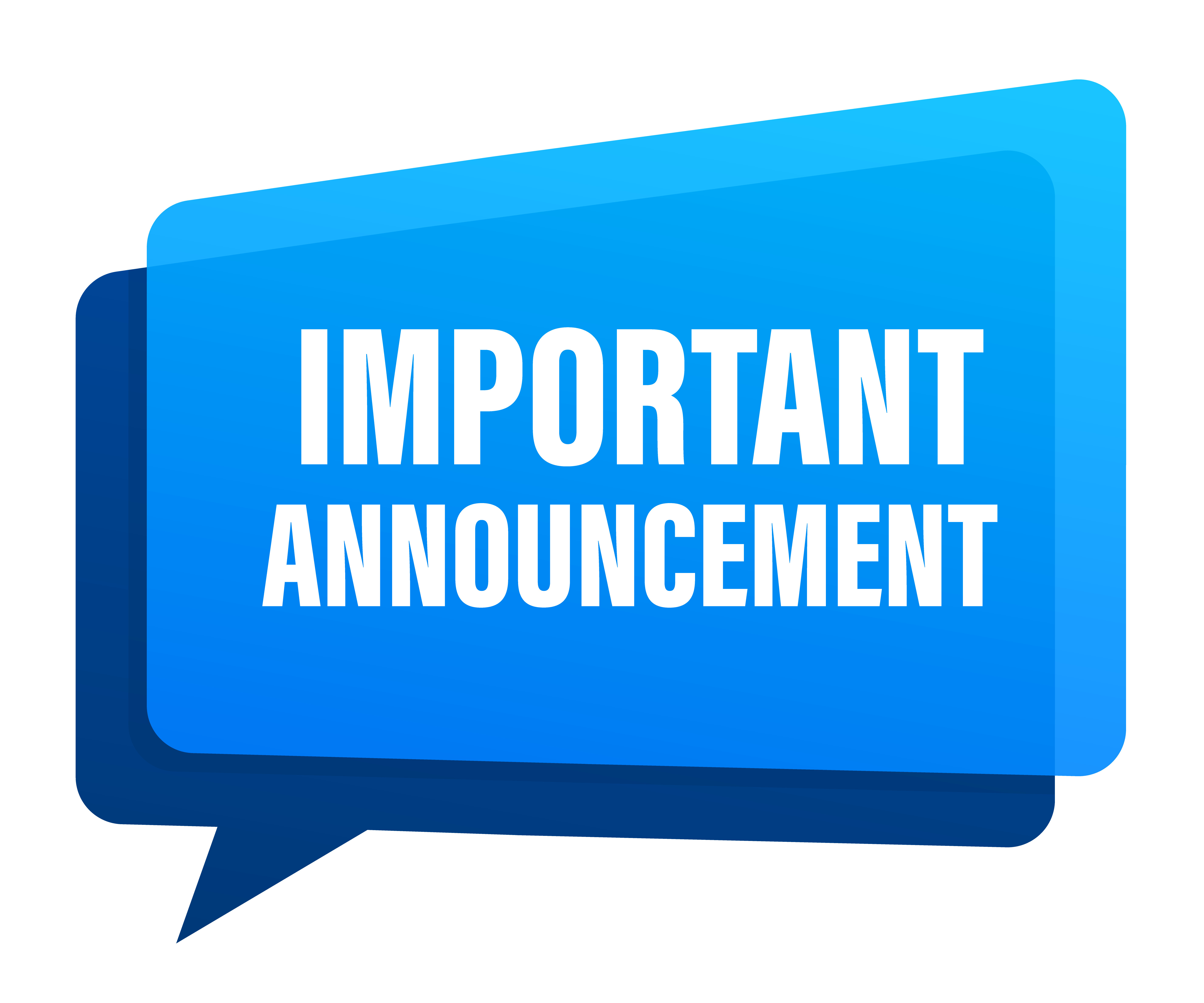 Blaue Sprechblase mit dem Hinweis „Important Announcement“.