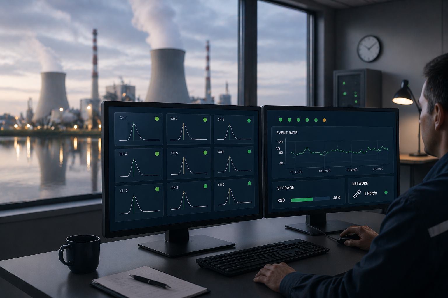 Monitoring-System zur Überwachung von Betriebsmitteln und Systemzuständen in einem Kraftwerk.